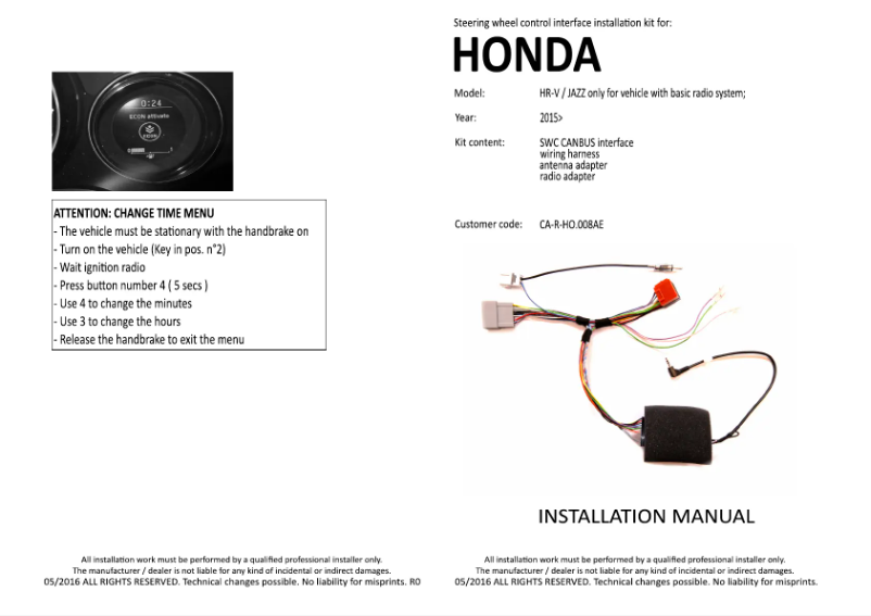 Image de la première page du manuel de l'appareil CA-R-HO.008AE