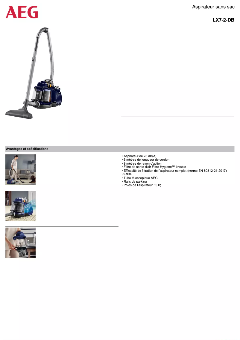Page 1 de la notice Fiche technique AEG LX7-2-DB