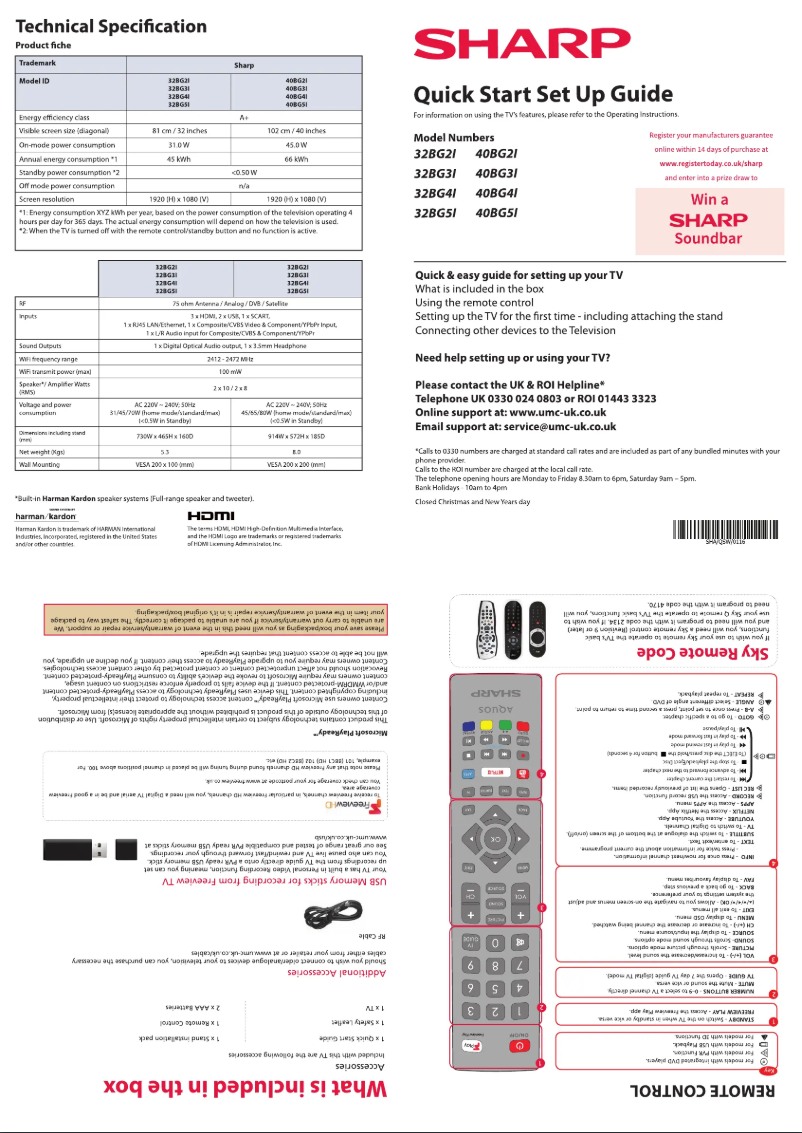 Page n°1 - Guide de démarrage rapide Sharp 40BG2I