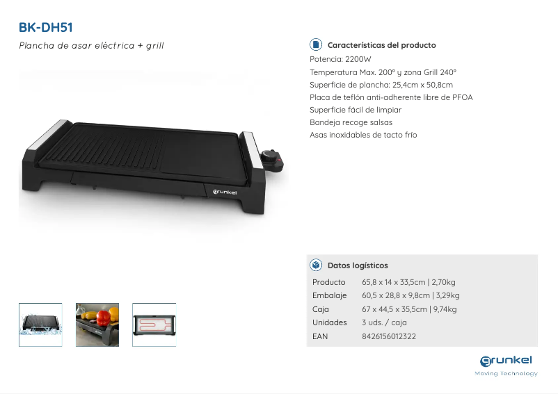 Page 1 de la notice Fiche technique Grunkel BK-DH51