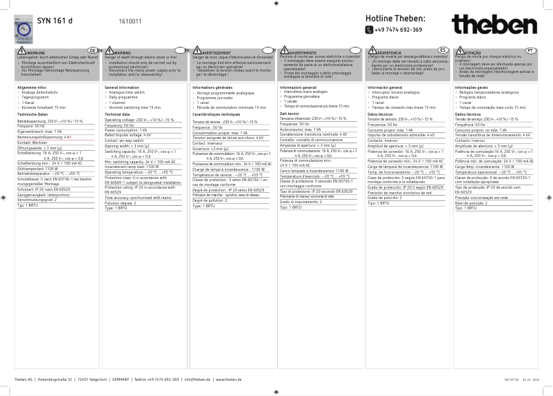 Página 1 del manual Manual de usuario Theben SYN 161 d