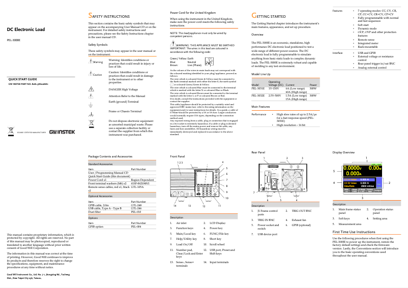 Page n°1 - Manuel utilisateur GW Instek PEL-3032E