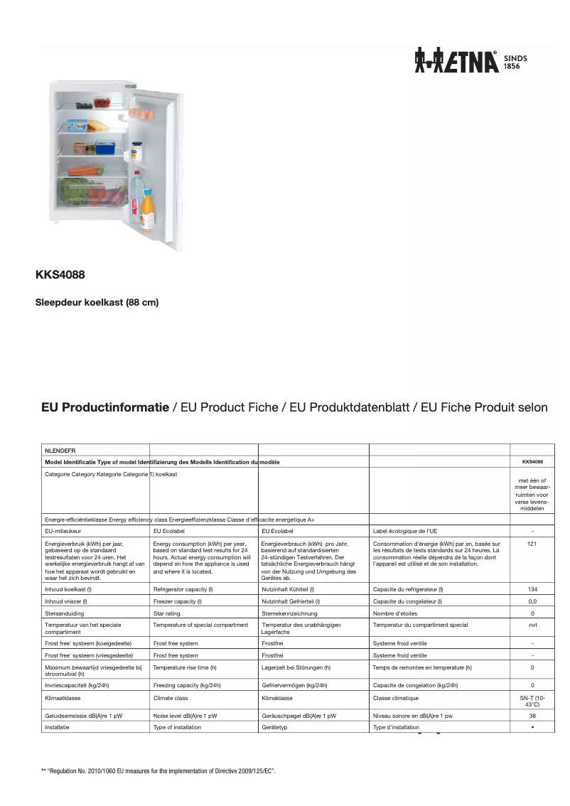 Page 1 de la notice Fiche technique Etna KKS4088