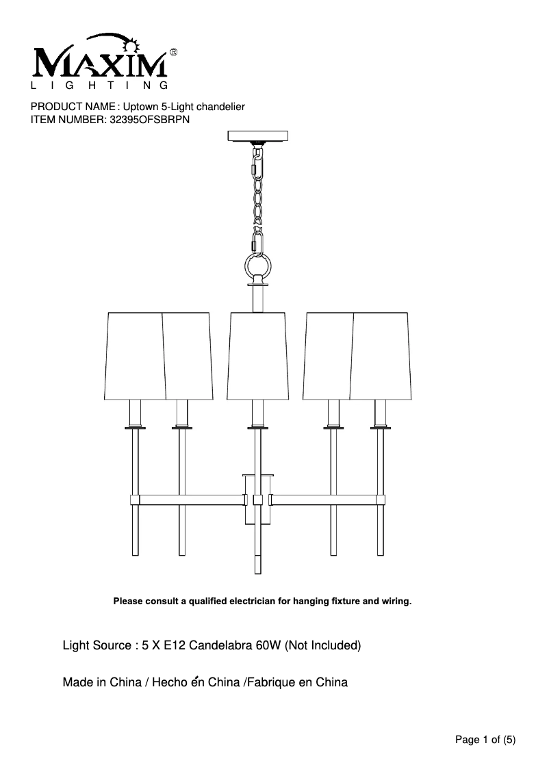 Image de la première page du manuel de l'appareil Uptown 32395OFSBRPN