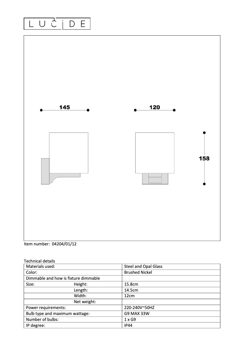Page n°1 - Manuel utilisateur Lucide Jenno 04204/01/12