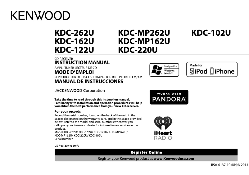 Image de la première page du manuel de l'appareil KDC-162U