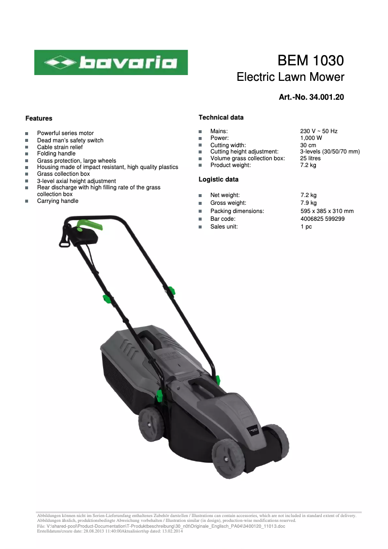Página 1 del manual Ficha técnica Bavaria BEM 1030