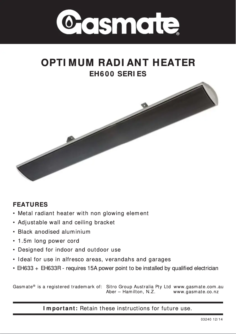 Image de la première page du manuel de l'appareil EH623RB