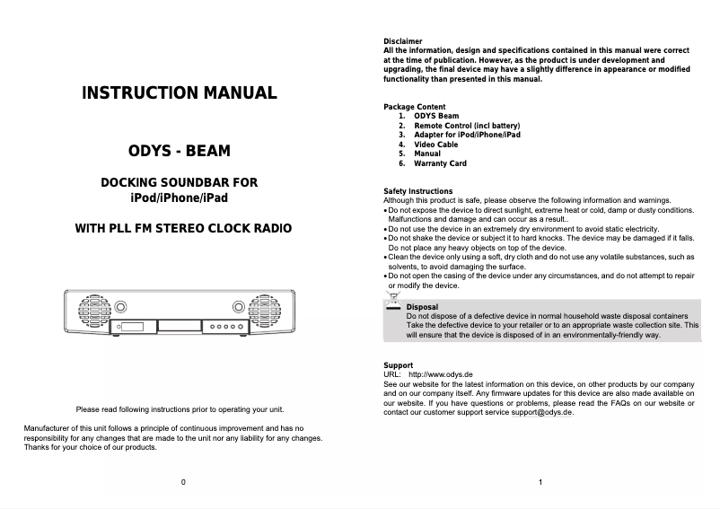 Page 1 de la notice Manuel utilisateur Odys Beam