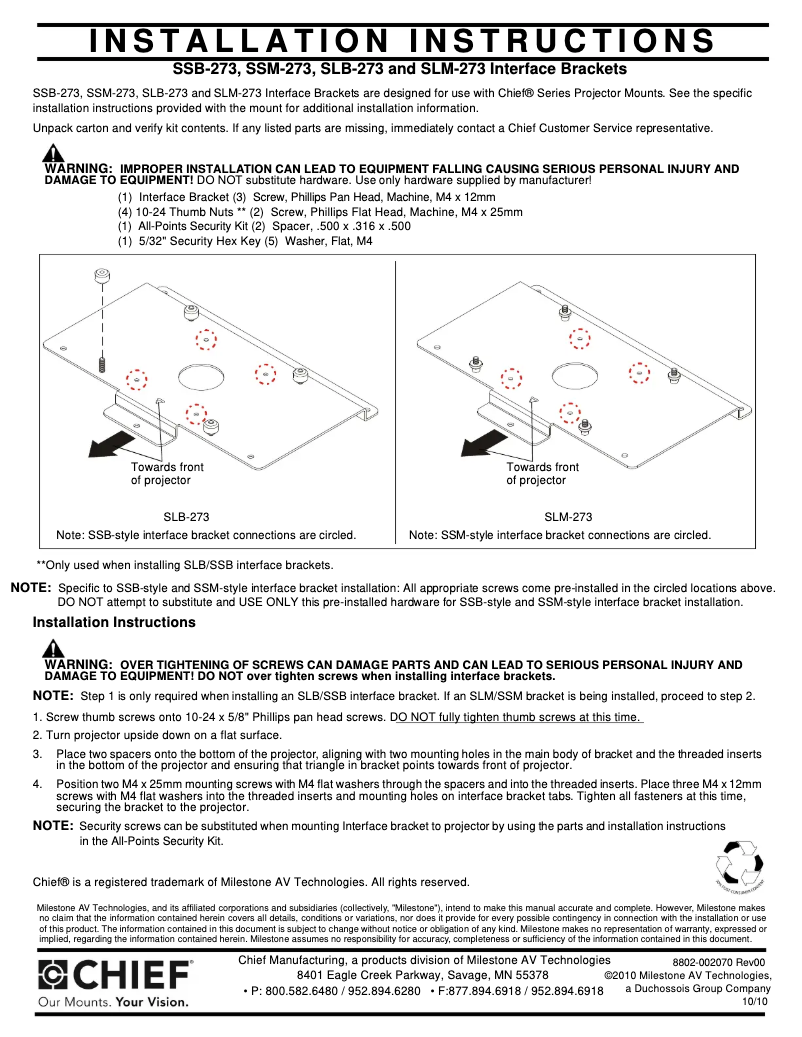 Page n°1 - Manuel utilisateur Chief SLM273