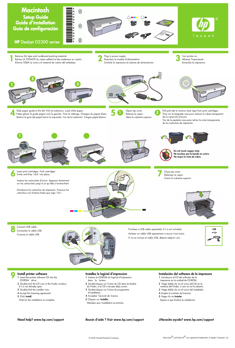 Page n°1 - Guide d'installation HP Deskjet D2300