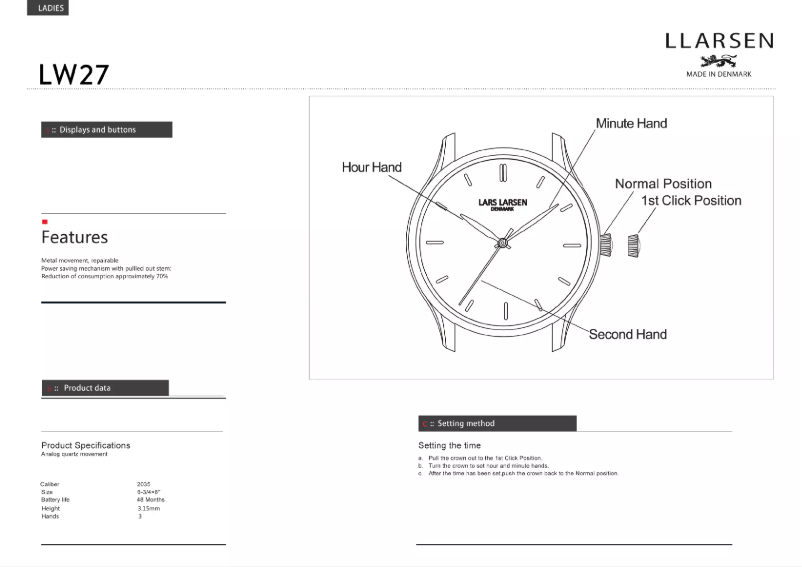 Page 1 de la notice Manuel utilisateur Lars Larsen MATHILDE 127SGBLL