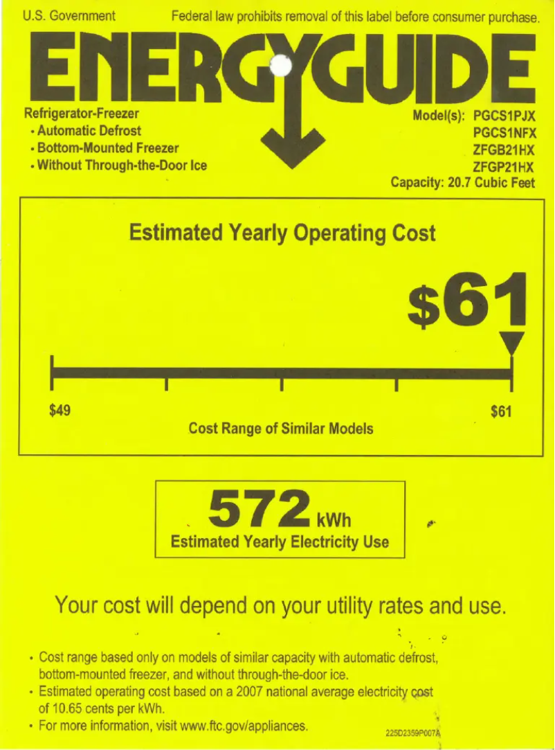 Page n°1 - Label énergétique GE ZFGP21HXSS