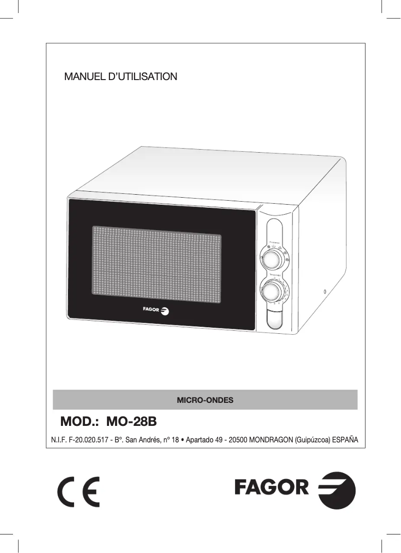 Page 1 de la notice Manuel utilisateur Fagor MO-28B
