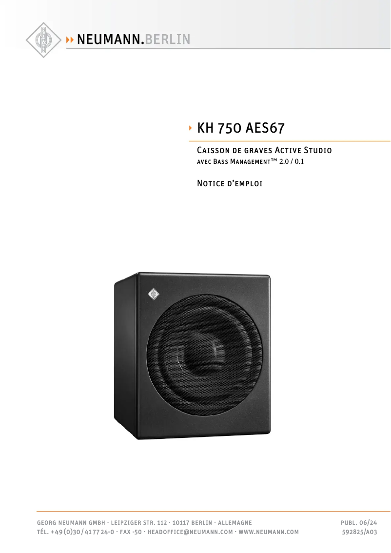 Page 1 de la notice Manuel utilisateur Neumann KH 750 AES67