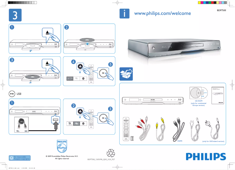 Page n°1 - Guide de démarrage rapide Philips BDP7500SL