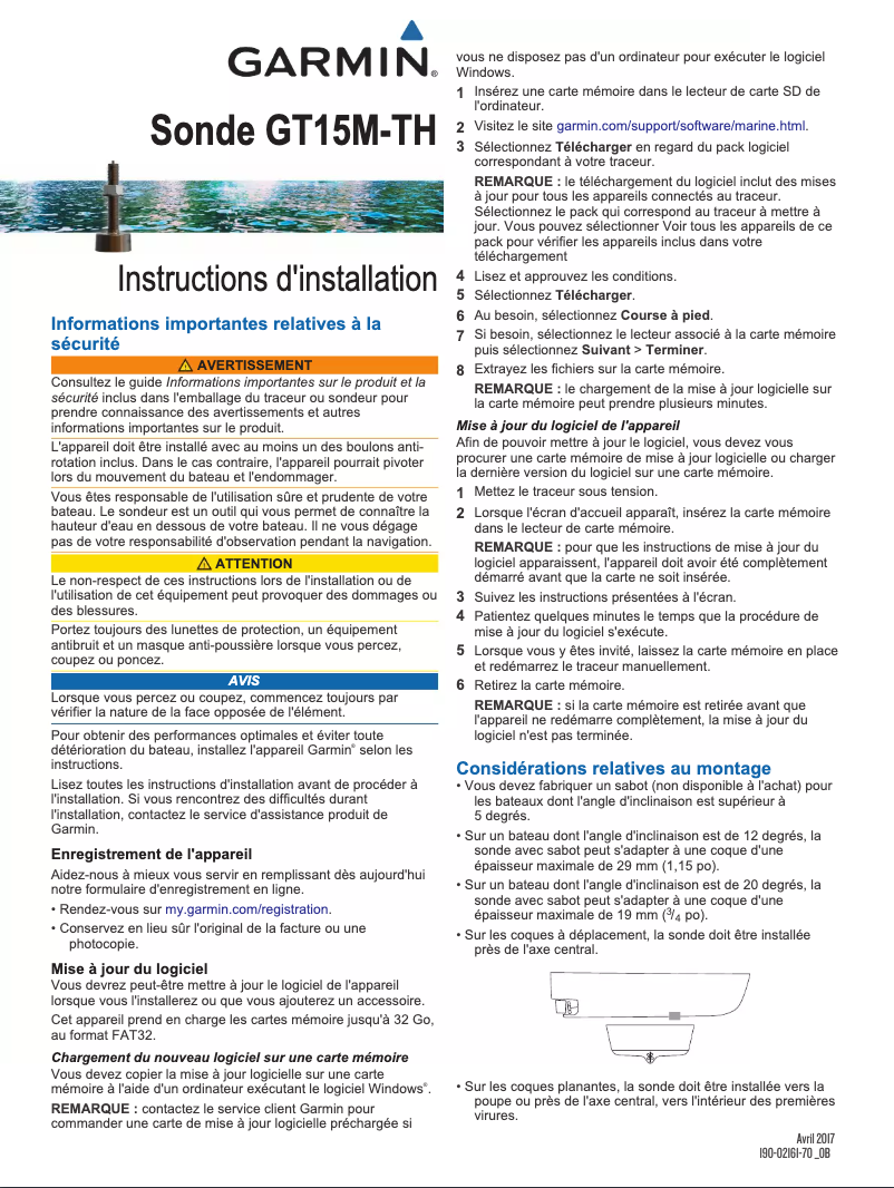 Page 1 de la notice Manuel utilisateur Garmin GT15M-TH