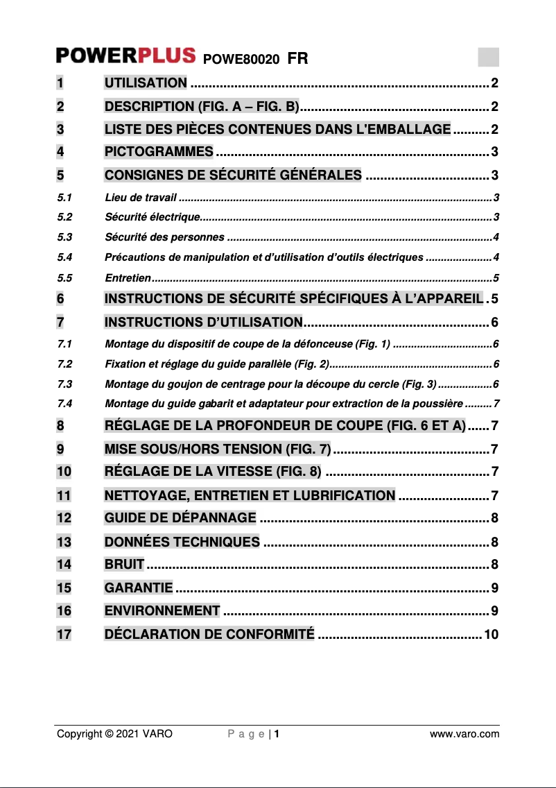 Page 1 de la notice Manuel utilisateur PowerPlus POWE80020