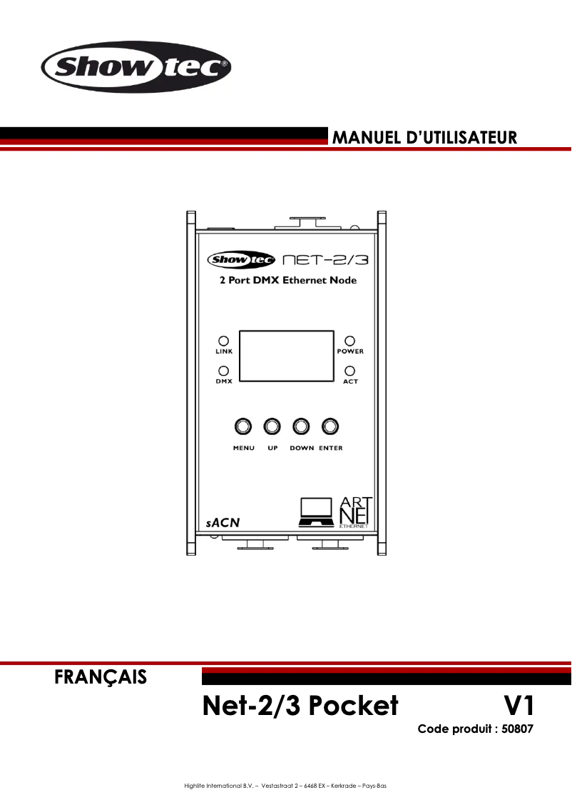 Page 1 de la notice Manuel utilisateur Showtec NET-2/3 Pocket