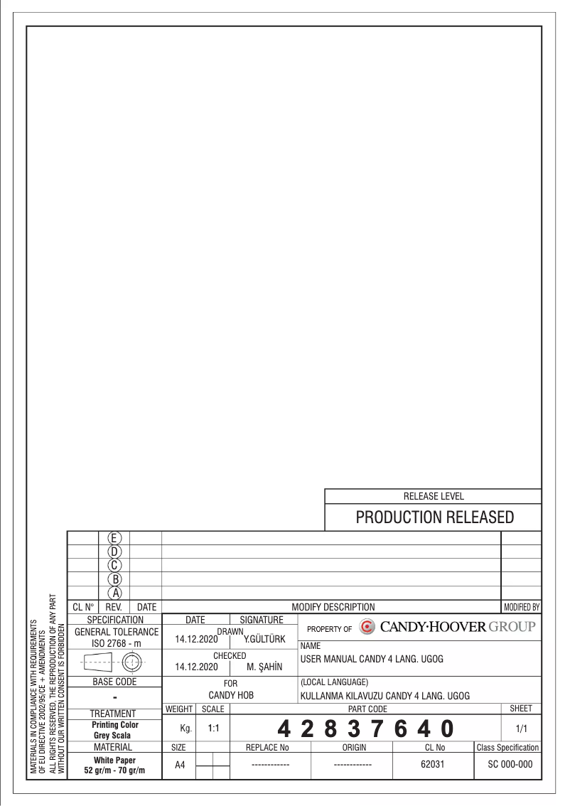 Page n°1 - Manuel utilisateur Candy CSG6DPB