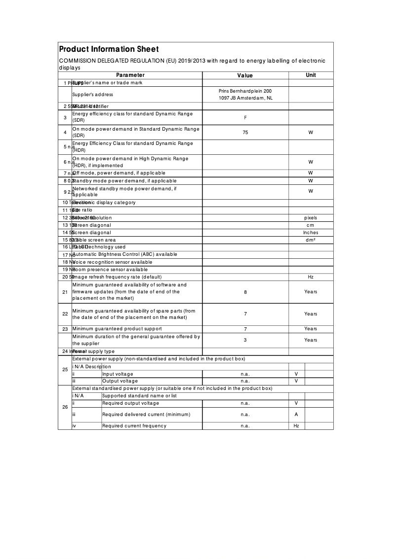 Page n°1 - Fiche technique Philips 55BFL2214