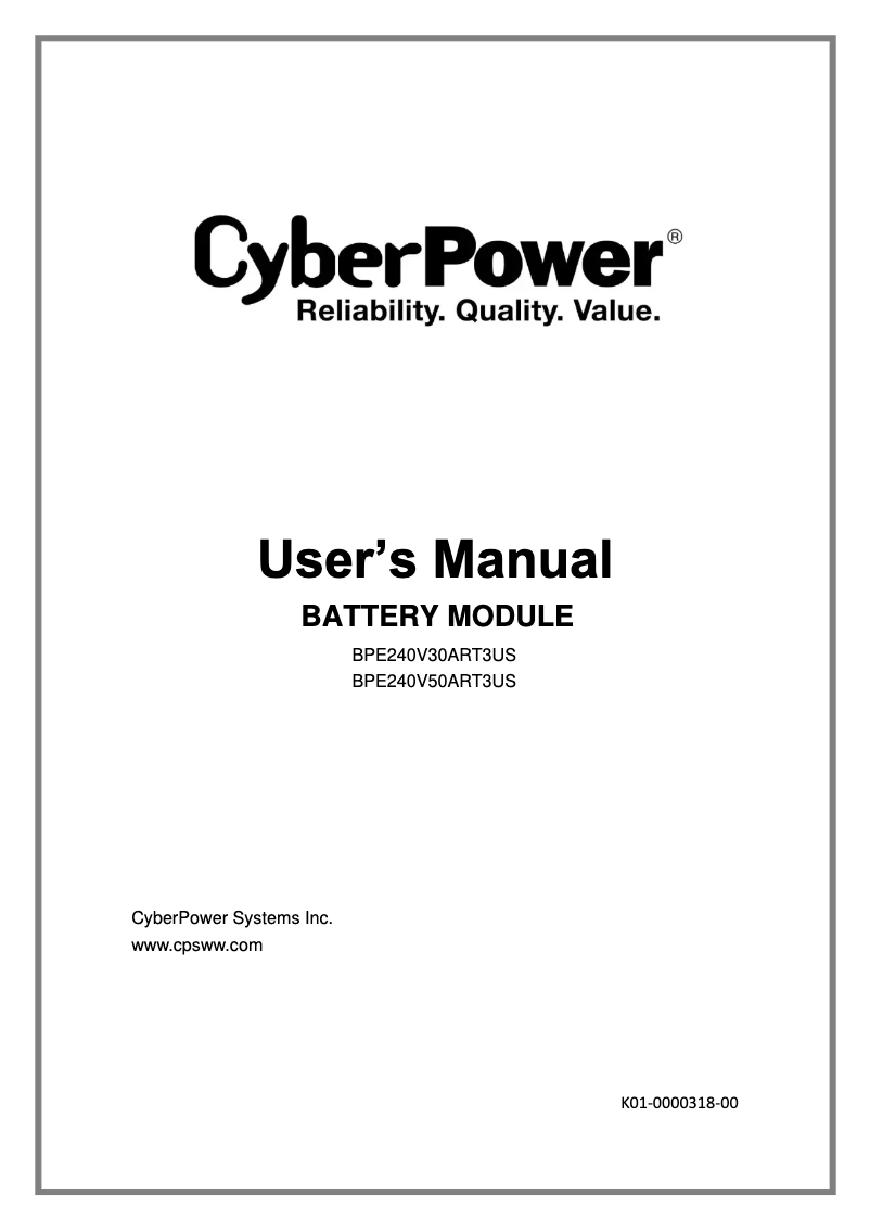 Page 1 de la notice Manuel utilisateur CyberPower BPE240V50ART3US