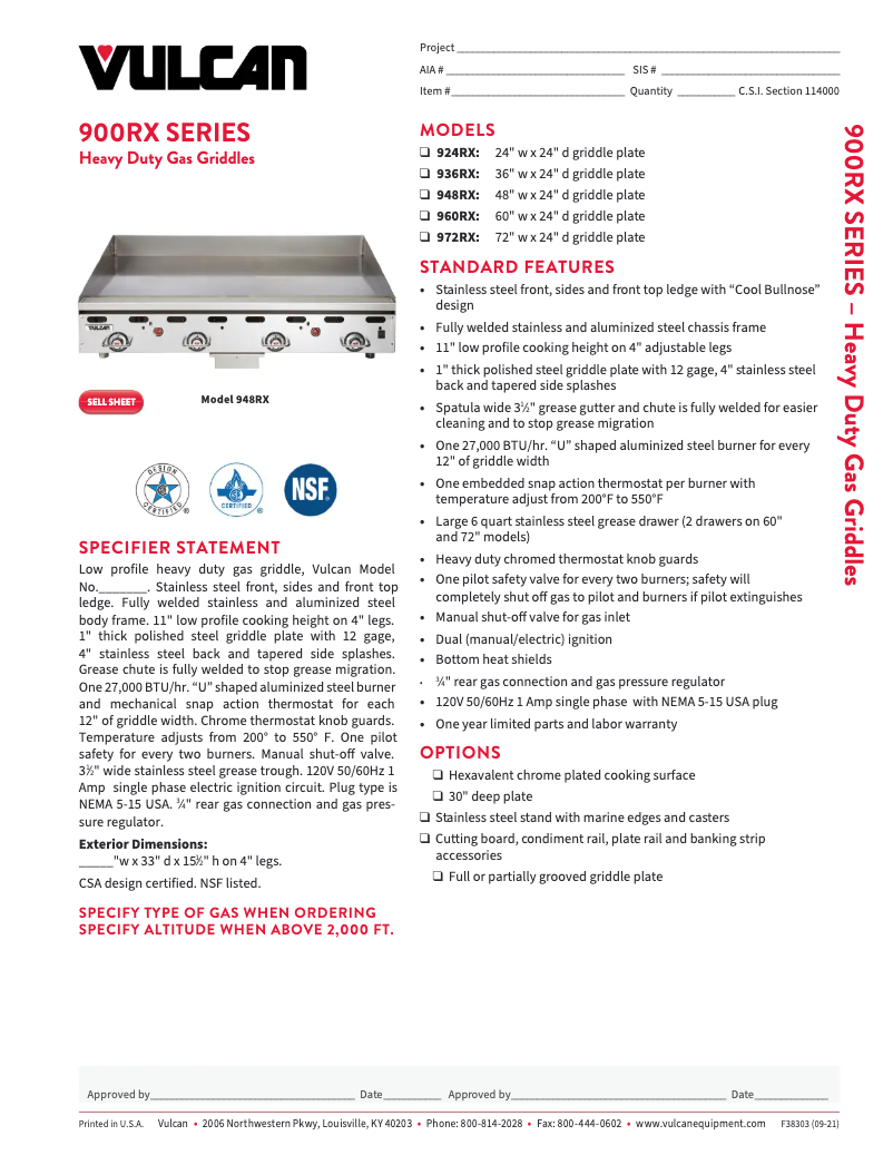 Page 1 de la notice Fiche technique Vulcan 972RX