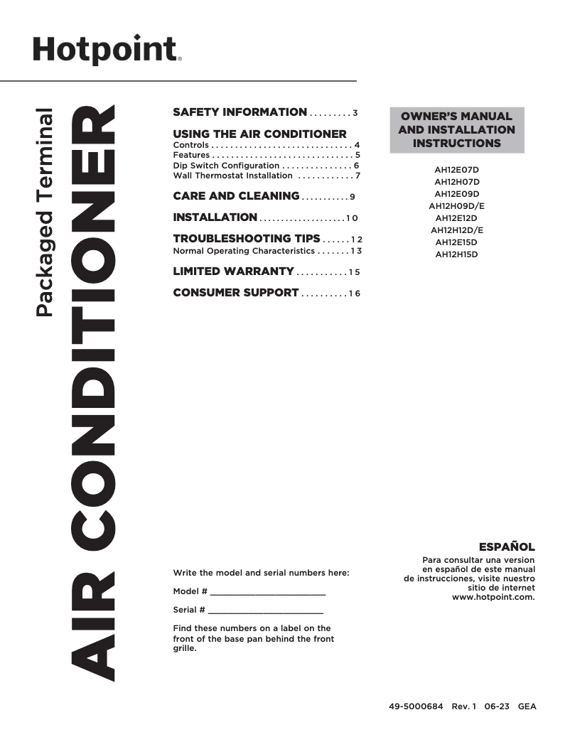 Page 1 de la notice Guide d'installation Hotpoint AH12E12D3B