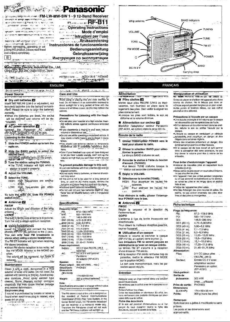 Page n°1 - Manuel utilisateur Panasonic RF-B11