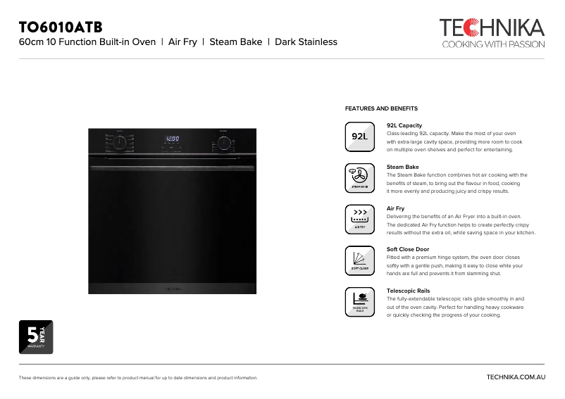Page 1 de la notice Fiche technique Technika TO6010ATB