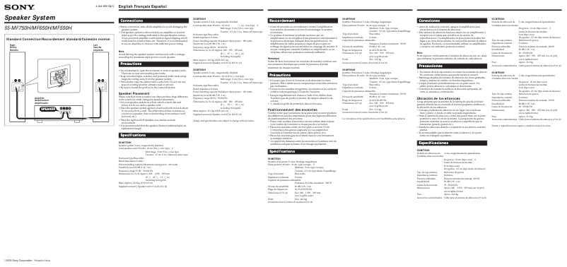 Page 1 de la notice Manuel utilisateur Sony SS-MF750H