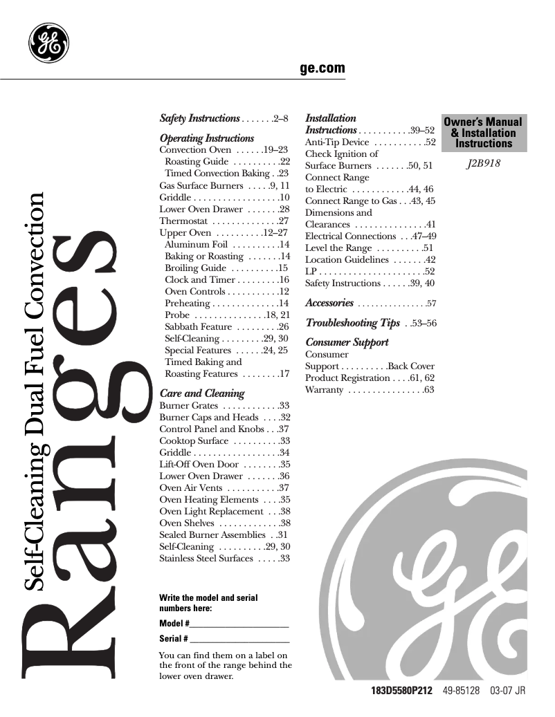 Page n°1 - Guide d'installation GE Profile J2B918CEKCC