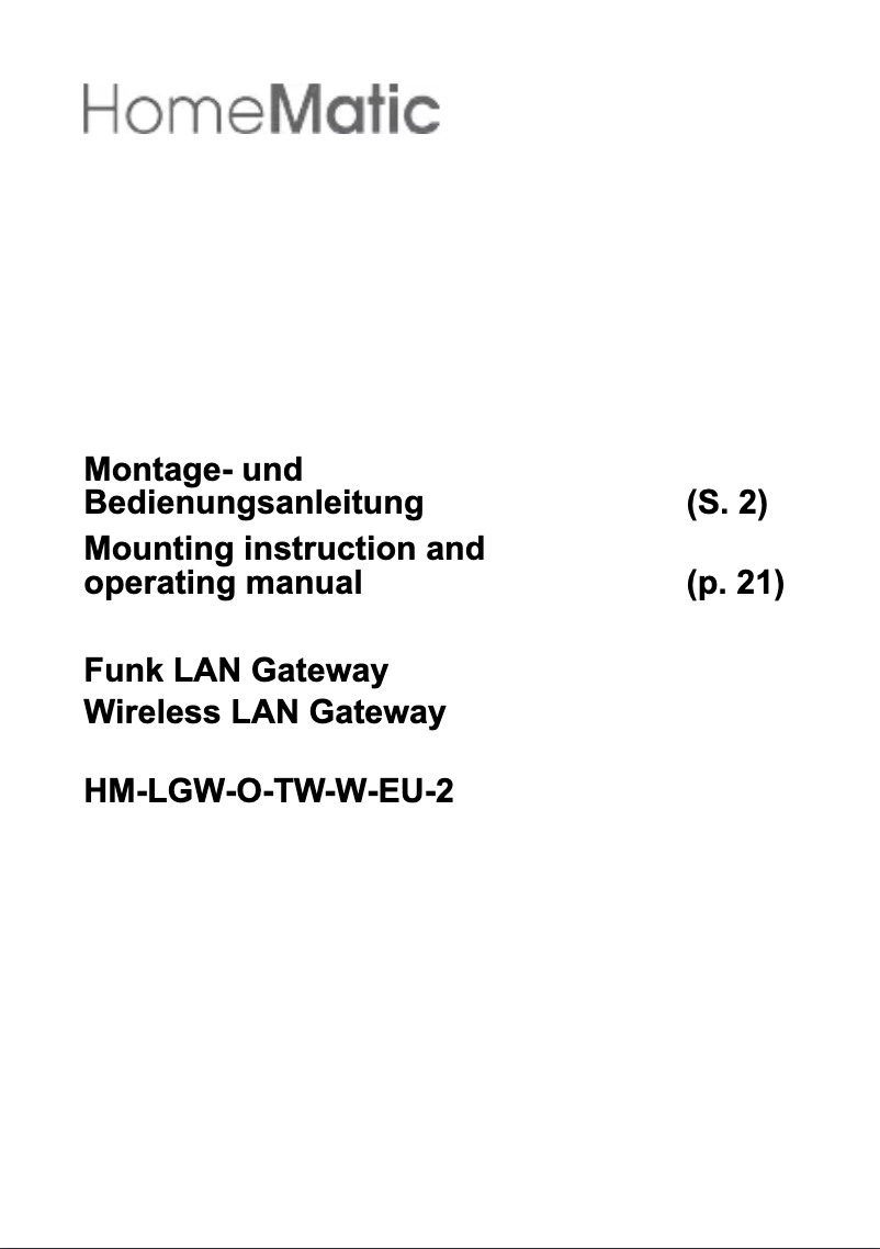 Image de la première page du manuel de l'appareil eQ-3 AG HM-LGW-O-TW-W-EU-2