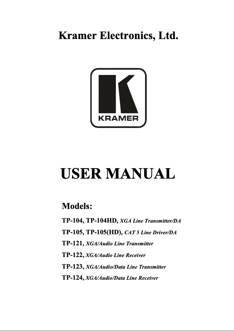 Page n°1 - Manuel utilisateur Kramer TP-105HD