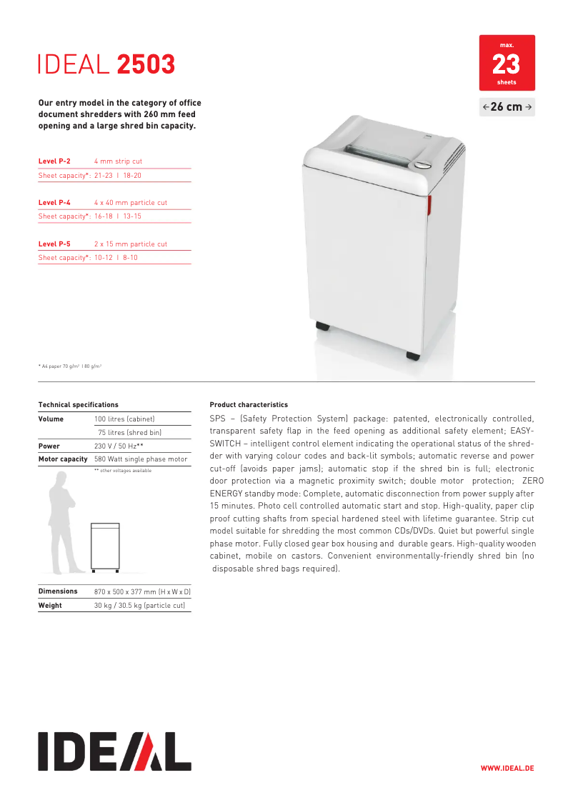 Page 1 de la notice Fiche technique Ideal 2503