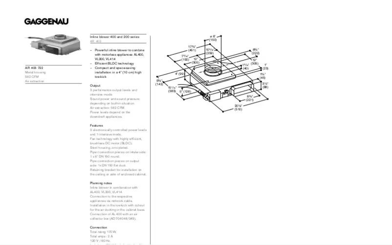 Page 1 de la notice Fiche technique Gaggenau AR403722