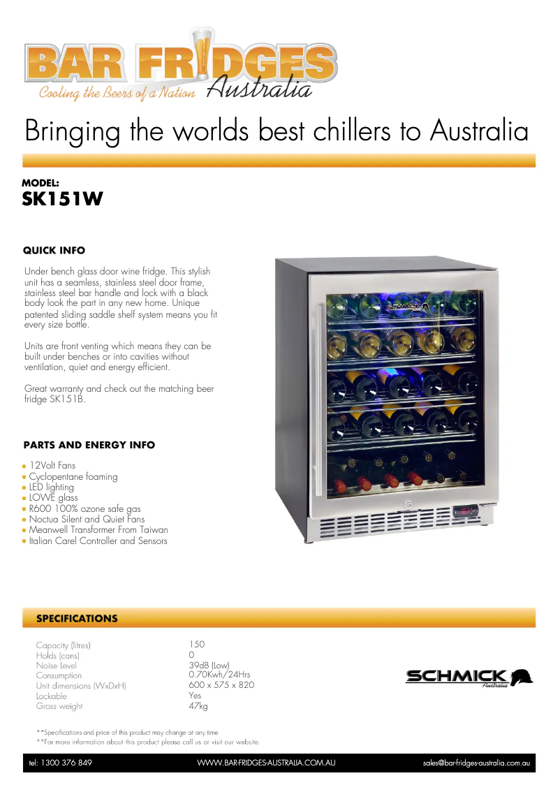 Page n°1 - Fiche technique Schmick SK151W