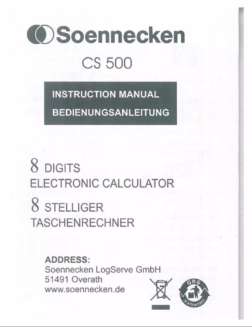 Page n°1 - Manuel utilisateur Soennecken CS500