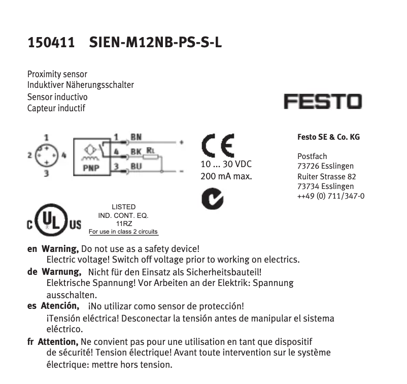 Page n°1 - Manuel utilisateur Festo SIEN-M12NB-PS-S-L