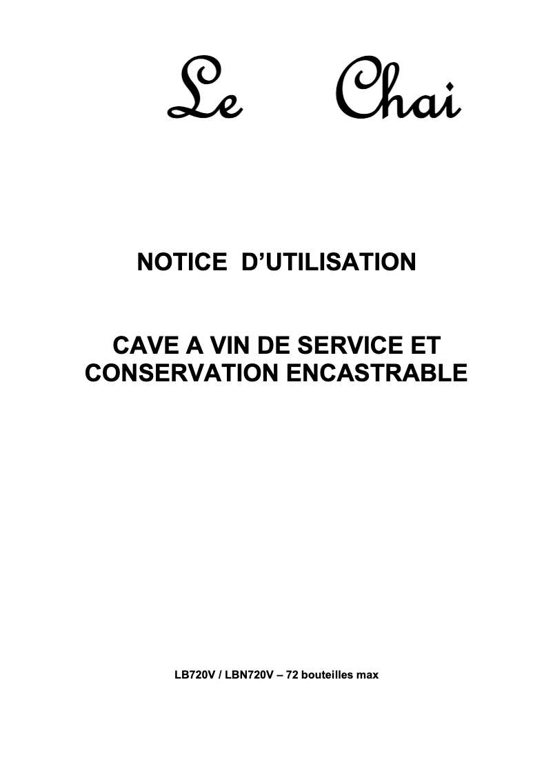 Page n°1 - Manuel utilisateur Le Chai LB 720V