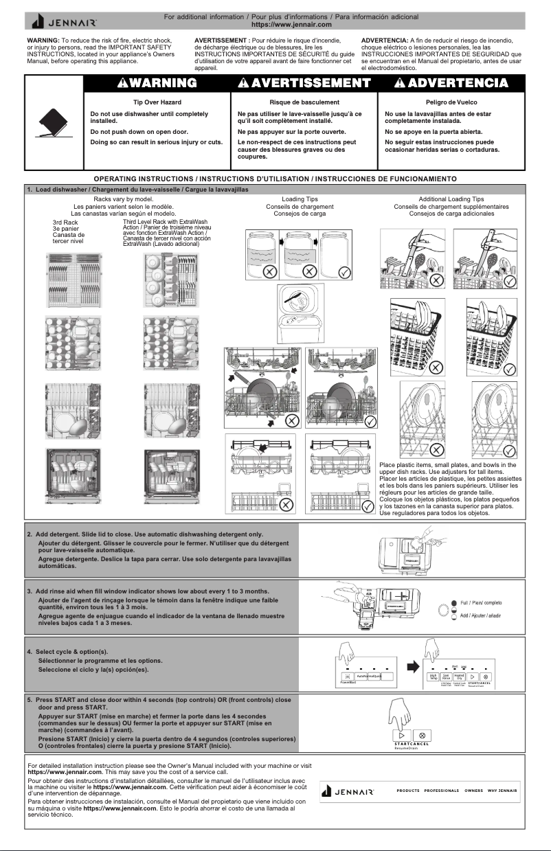 Page n°1 - Guide de démarrage rapide JennAir JDPSG244LS