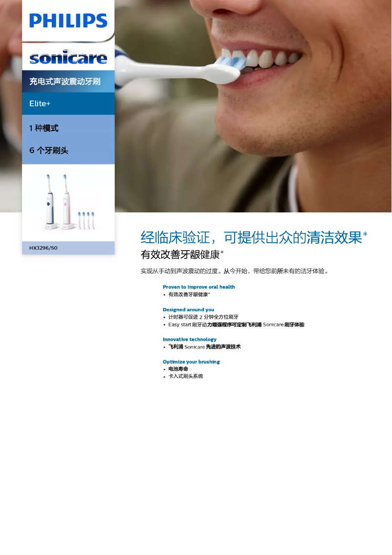 Image de la première page du manuel de l'appareil Sonicare Elite+ HX3296