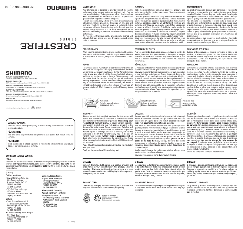 Page n°1 - Manuel utilisateur Shimano Crestfire 100D