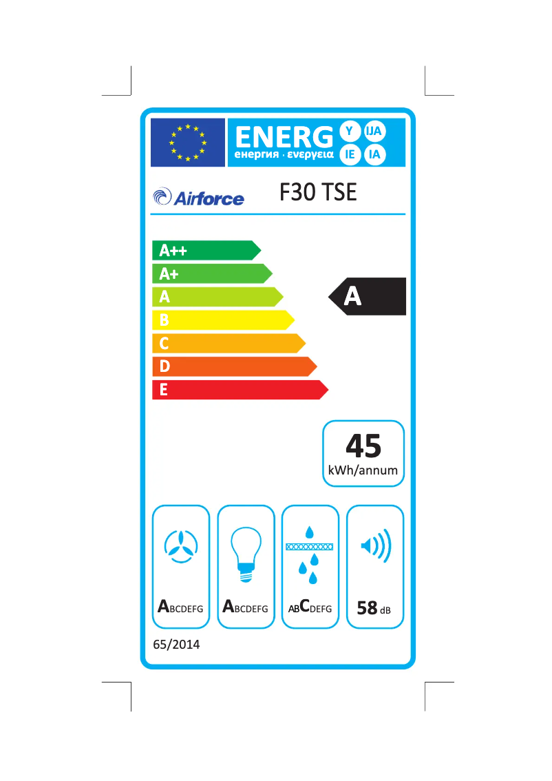 Page 1 de la notice Label énergétique Airforce F39 TSE