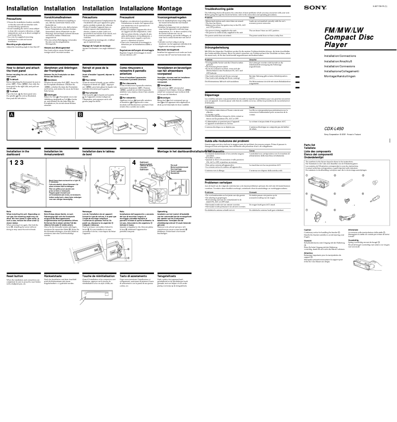 Page n°1 - Guide d'installation Sony CDX-L450