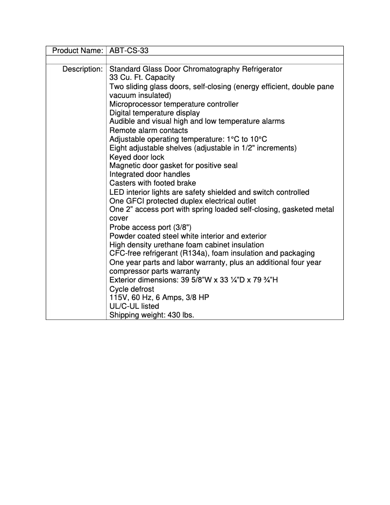 Page n°1 - Manuel utilisateur American BioTech Supply ABT-CS-33
