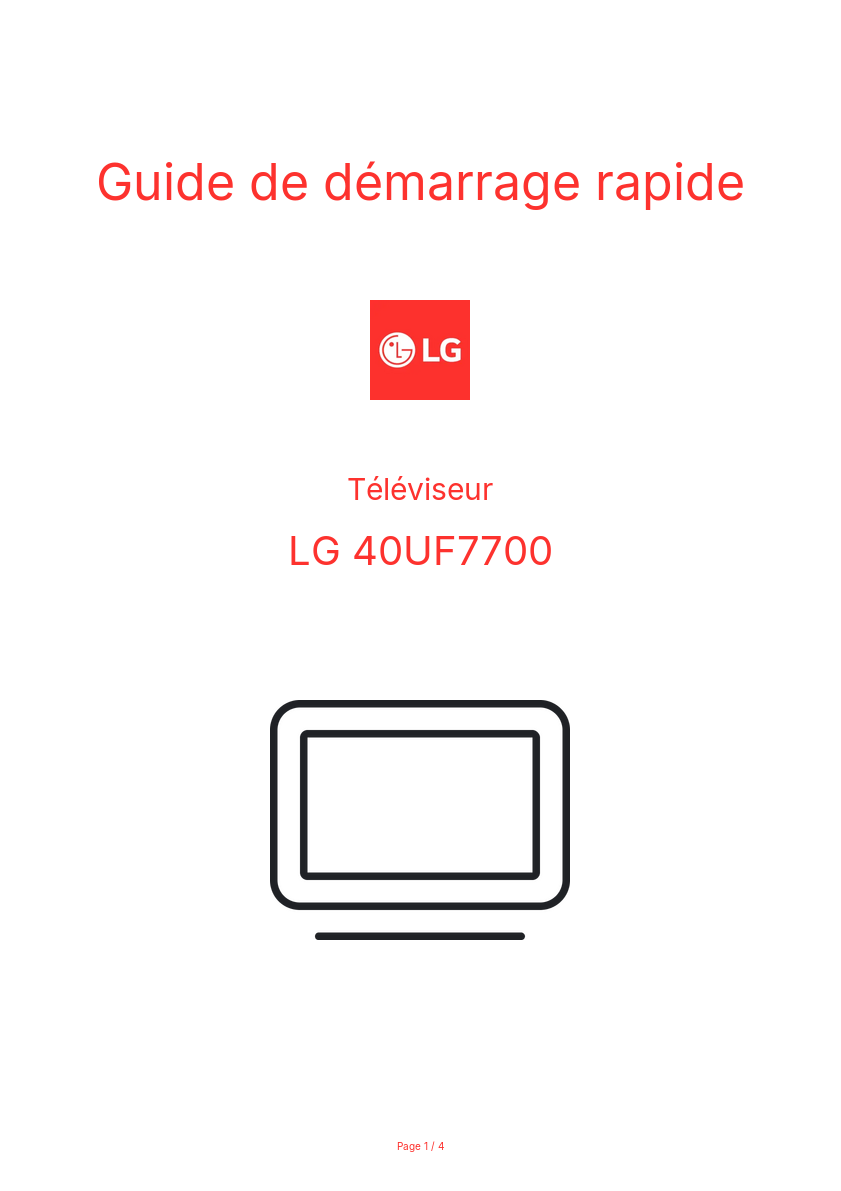 Page n°1 - Guide de démarrage rapide LG 40UF7700