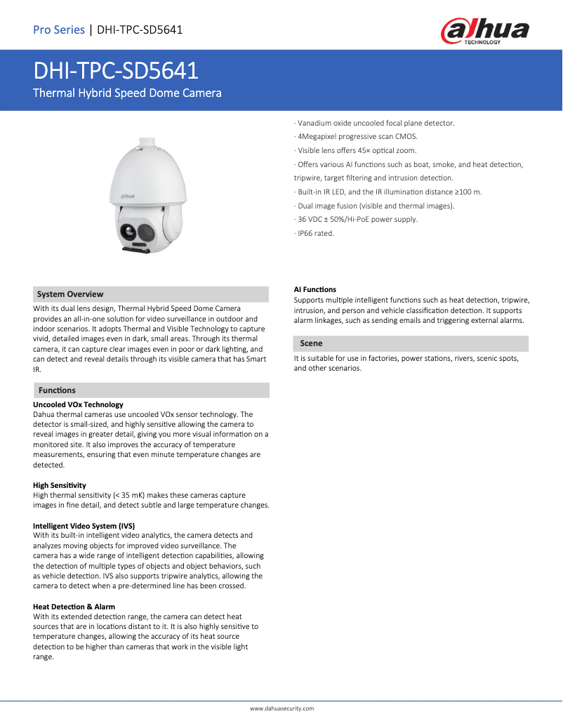 Page 1 de la notice Fiche technique Dahua Technology TPC-SD5641