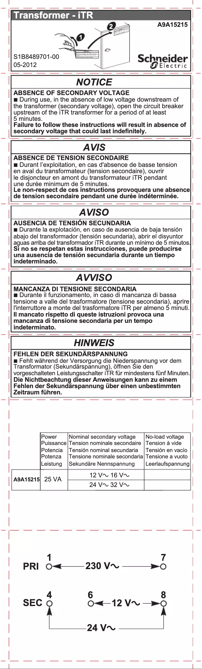 Page 1 de la notice Manuel utilisateur Schneider A9A15215