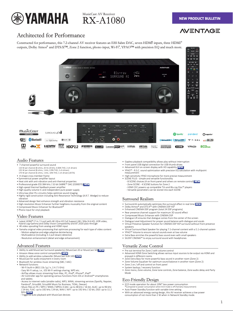 Page n°1 - Fiche technique Yamaha RX-A1080